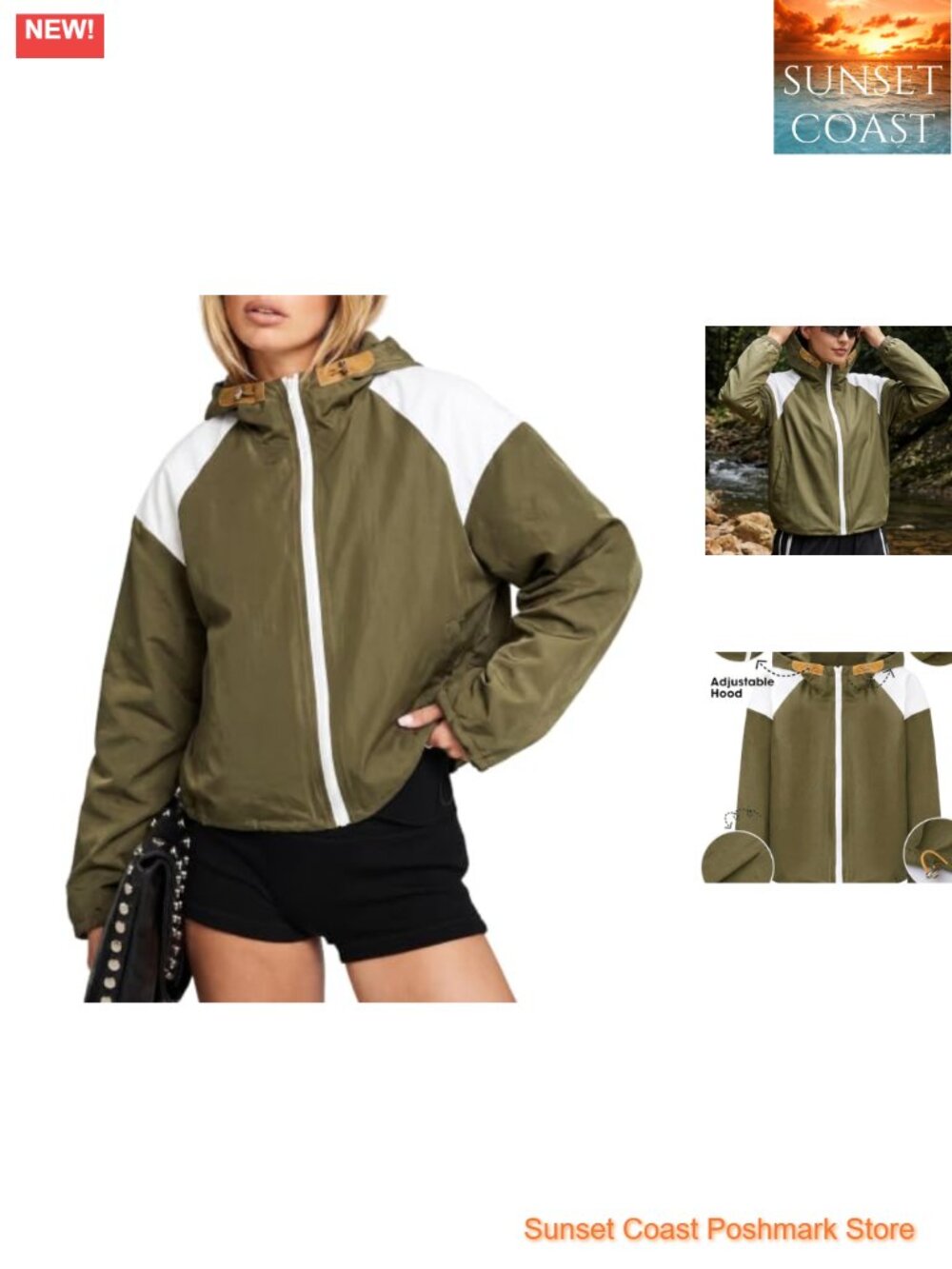 EXLURA 100% Polyester Water Resistant Hooded Windbreaker Jacket Women